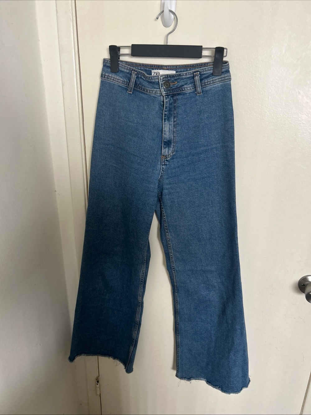 Zara Blue Ankle-Cropped Wide-Leg Jeans